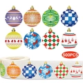 Rouleau de 500 autocollants de Noël avec 8 motifs comme flocons et rennes - 8 Designs-Diamètre 25mm (1 pouce)-500 Pcs/Rouleau