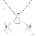 Letter X stainless steel jewelry set including 45cm necklace and stud earrings in silver - Silver Letter X (SE1244X1S)