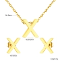 Gold stainless steel jewelry set with letter X pendant necklace and matching stud earrings - Gold Letter X (SE1244X1G)
