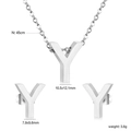 Silver stainless steel letter Y necklace and earrings set with detailed dimensions - Silver Letter Y (SE1244Y1S)