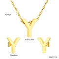 Polished gold stainless steel jewelry set featuring letter Y necklace and stud earrings - Gold Letter Y (SE1244Y1G)