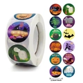 Halloween sticker roll with 2.5cm round pumpkin and ghost designs for gift sealing - Style B