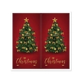 Rectangle Merry Christmas stickers featuring red background and decorated green tree - Bright Red Background Star Top Christmas Tree Style