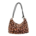 Chic pink leopard print faux fur hobo bag with sleek black shoulder straps and gold rings - Leopard Print