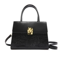 Black crocodile pattern crossbody bag with a textured gold metallic buckle detail - Black