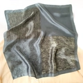 Green silk square scarf with paisley and plaid patchwork patterns on beige fabric - Cyan Gray (Patchwork)