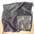 Silk-textured square scarf with four-grid pattern patchwork and dark grey borders - Gray (Patchwork)
