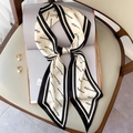 Fashionable black and white polka dot silk scarf featuring handwritten letter patterns - Beige English Script (FX-32-Beige with Black Trim)