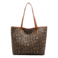 Borsa tote capiente con stampa monogramma marrone e manici robusti per il lavoro - Marrone (Lettere Piccole)