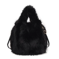 Elegante borsa in finta pelliccia nera con tracolla in pelle regolabile per la spalla - Nero