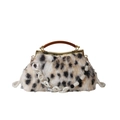 Retro handtas met luipaardprint van imitatiebont, parelketting en gouden sluiting - Bruin