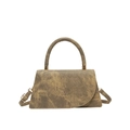 Minimalist tan textured leather handbag with asymmetric flap and adjustable strap - Brown