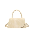 Elegant cream textured trapezoid handbag with gold hardware and top handle strap - Beige