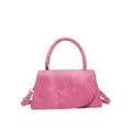 Chic pink textured trapezoid handbag with gold metal hardware and asymmetric flap cover - Pink