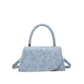 Light blue faux suede crossbody bag with asymmetric flap and golden metal hardware - Blue