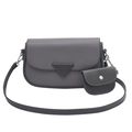 Chic grey lychee leather crossbody bag set with semi-circle flap and round coin purse - Gray