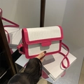 White faux crocodile leather crossbody bag with magenta trim and gold hardware - Rose Pink