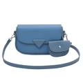 Sac bandoulière bleu en cuir grainé avec mini pochette et chaîne en argent - Bleu