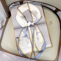 Narrow silk-like scarf with marble fluid pattern in blue and yellow for bags and hair - Blue & Yellow Marble Pattern (FX-55 Purple Border)