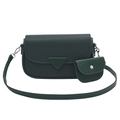 Dark green pebble leather crossbody bag with matching coin purse and fashion text - Green