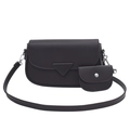 Dark brown leather crossbody bag with matching coin purse and textured lychee pattern - Brown