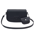 Sac à bandoulière noir motif litchi avec une petite pochette ronde détachable - Noir