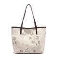 Borsa tote vintage crema con stampe di lettere, manici marroni e grande capacità - Bianco (Lettere Grandi)