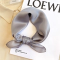 Elegant silver-grey silk square scarf with a smooth satin finish and metallic luster - 53*53cm / Dark Gray