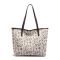 Borsa tote minimalista bianco crema con cinturini in pelle marrone e stampa logo - Bianco (Lettere Piccole)