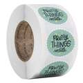 Roll of mint green scalloped oval stickers with Pretty Things Inside text and stars - Mint Green Wave Star Style (B) / 1 inch (25mm)