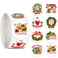 Rouleau d'autocollants ronds Joyeux Noël en papier kraft avec 8 motifs festifs - Style A / Petite Taille
