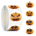 Roll of 4 different pumpkin face stickers for Halloween decorations and labeling - 1 Inch (2.5cm)