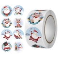 Rotolo di adesivi natalizi con Babbo Natale, renne e pinguini in stile cartone - Mix di Natale Cartoni Animati (A) / 500 Adesivi/Rotolo (25mm)