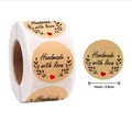 Adesivi in carta kraft Handmade with Love per confezioni regalo etichette rotonde da 1 pollice - Fatto a Mano Con Amore (A)
