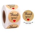 Adesivi rotondi in carta kraft marrone con testo Thank You e cuore rosso - Grazie Con Cuore (D)