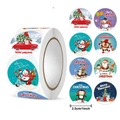 Rotolo di adesivi Buon Natale da 2,5 cm con 8 disegni come Babbo Natale e le renne - 8 Disegni a Cartone Animato (A) / 1 pollice (25mm)