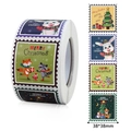 Rollo de pegatinas navideñas cuadradas de 38mm estilo sello con animales del bosque - Estilo A (Animales de Dibujos Animados)