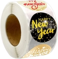 Roll of 500 Happy New Year round stickers with eight assorted festive patterns - Multi-color Mixed Patterns (A) / 1.5 inch (38mm)