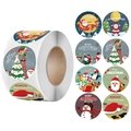 Roll of 8 assorted Christmas round adhesive stickers with Santa, reindeer and snowman designs - 1 inch (25mm) / Multicolor Style A