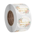 Rouleau d'autocollants Thank You floraux dorés de 38mm pour emballage cadeau et scellage - Bordure Géométrique Florale Rose (A) / 1,5 Pouce / 38mm