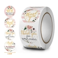 Floral Thank You stickers for packaging, 2.5cm round self-adhesive roll labels - 4 Floral Designs Mix (C268*25mm 500 Pcs/Roll)