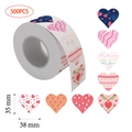 Rouleau de 500 autocollants de la Saint Valentin en forme de cœur aux motifs géométriques - Style de Motif de Cœur Mixte (A) / Rouleau Standard