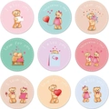 Detail view of nine round Valentine stickers featuring cute bears and romantic messages - Cartoon Brown Bear Confession Style (E)