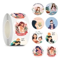 Rouleau d'autocollants ronds Happy Mother's Day avec illustrations florales dessinées - Style B