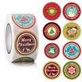 Detail view of 8 festive Christmas sticker designs including Santa, reindeer, and snowmen - Christmas Tree Snowman Reindeer Style (A)