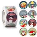 Merry Christmas round adhesive sticker roll with hand-drawn cartoon holiday characters - Various Festive Symbols Collection Style (D)