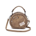 Modische runde Handtasche im Denim-Taschen-Design mit khakibraunen Nähten und Trageriemen - Khaki