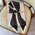 Narrow silk scarf with white polka dot D letter print on black satin finish - Letter D Black (FX-174-Black)