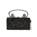 Chic black acrylic evening bag with fluid texture and silver lion head metal handles - Black