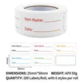 Detail showing 25mmx50mm self-adhesive labels with date fields in 6 color borders - Style B-English Version